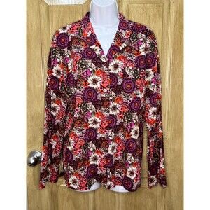 Vera Bradley Rosewood Button Down Long Sleeve Top With Collar Medium